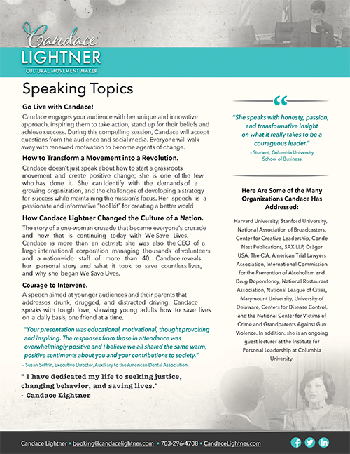 Candace Lightner's One Sheet PDF